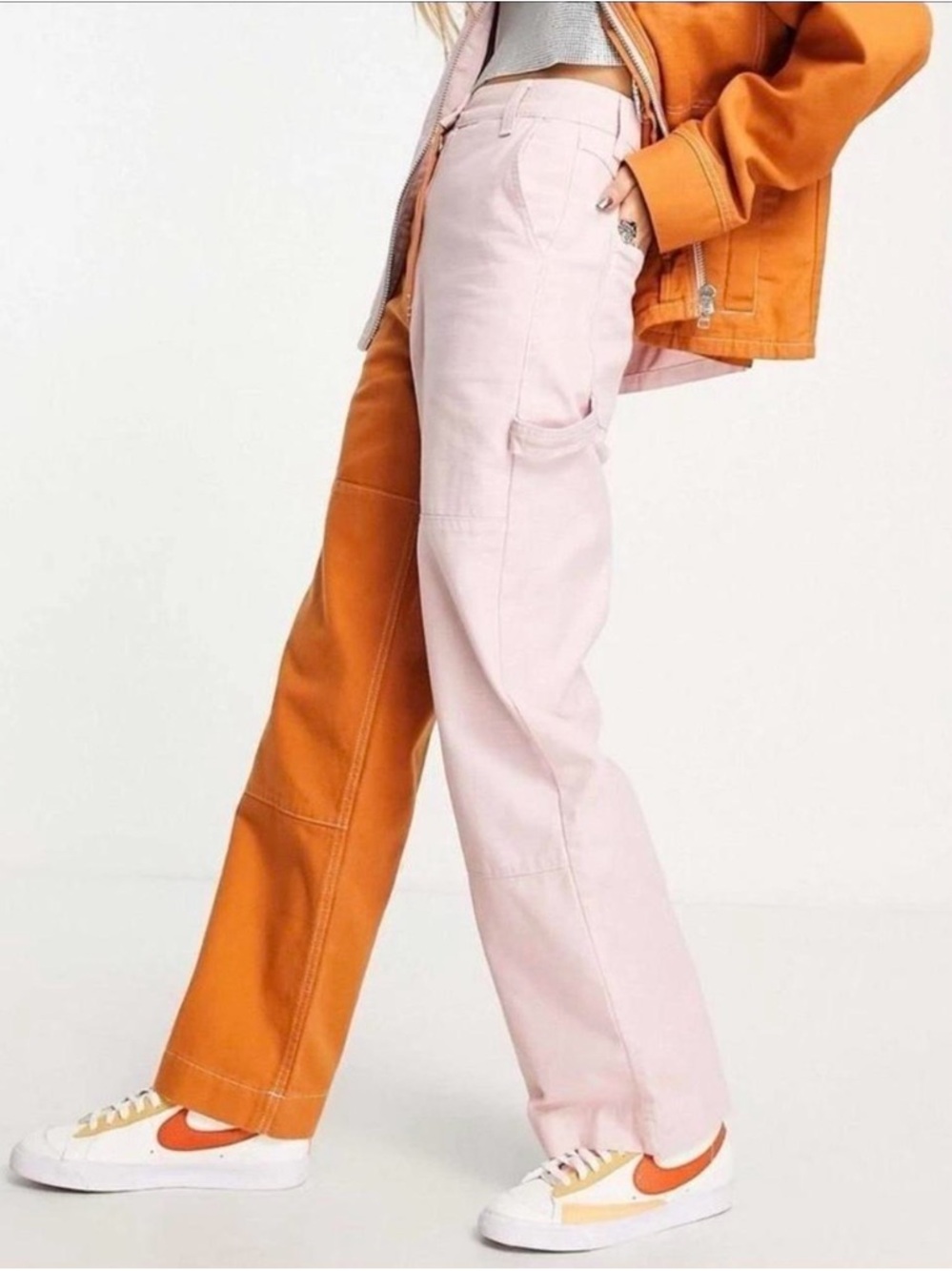 Topshop Two-Tone Orange & Pink Wide Leg Trousers